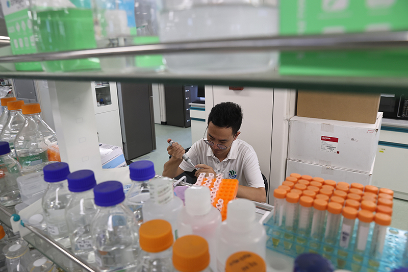 在三亞崖州灣科技城，一名青年科技工作者正在進(jìn)行科研工作。