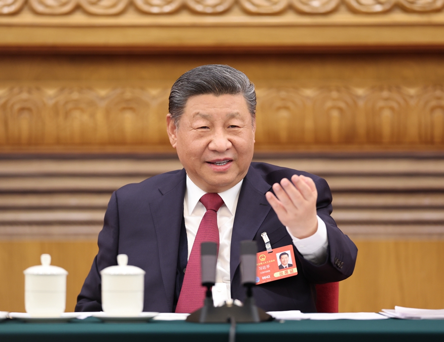 ??3月5日下午，中共中央總書記、國(guó)家主席、中央軍委主席習(xí)近平參加他所在的十四屆全國(guó)人大三次會(huì)議江蘇代表團(tuán)審議。
